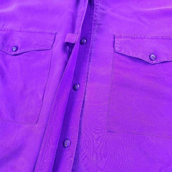 🔹️Vintage Sunny Leigh Fuchsia Silk Buttoned Short Sleeve Top Large - Picture 7 of 13